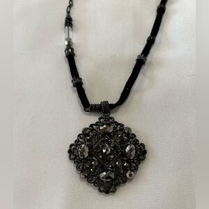 BRAND NEW LIA SOPHIA necklace WT black suede and black chain with beads